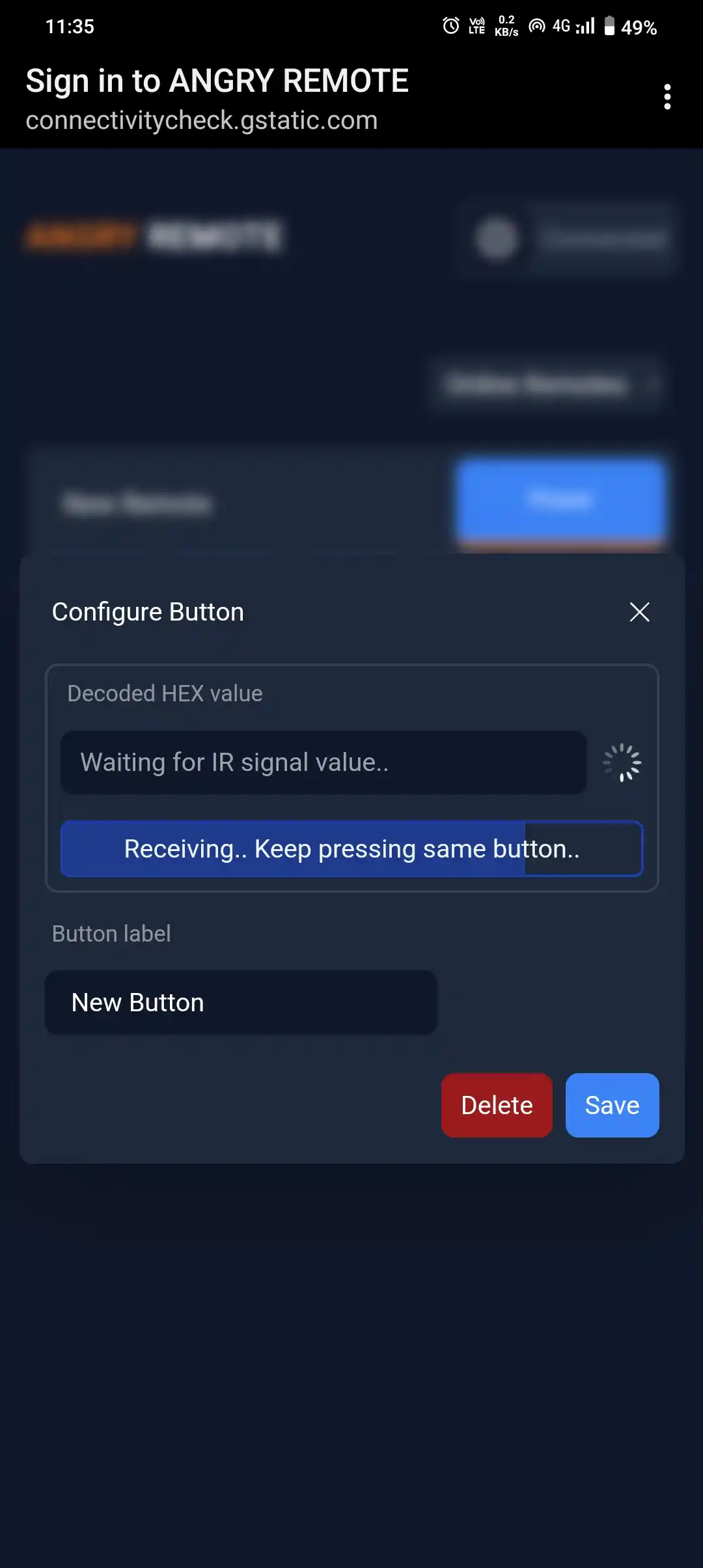 receiving IR signal code